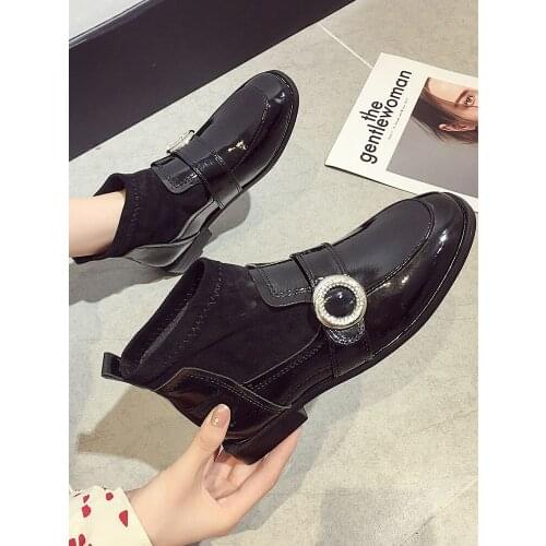 Women Ankle Boots Young Girl Popular 2019 New Autumn Wild England Wind Boots Square Head Thick Socks Ins Net Red Thin Slim Shoes