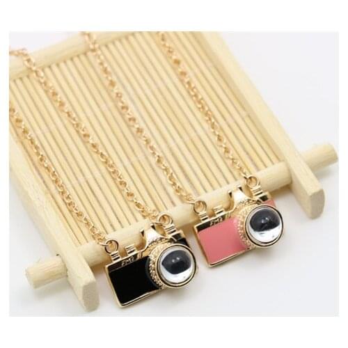 Women Black and Pink 2 Colors Spring Hot Cheap Small Gold Pendant Necklace Camera