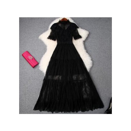2019 spring and summer womens new stand collar ruffled high waist large swing ladies dress skirt lace dressT3595