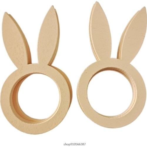 10pcs Easter Napkin Rings Wooden Bunny Ear Holder Centerpiece Desktop Decorations for Spring Easter Party M7 21 Wholesales