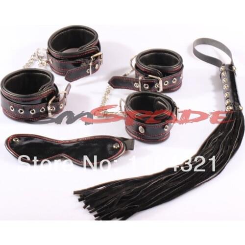 100% leather sex toys restraint sex kit for couples sex game bedroom leather sex adult product hand cuffs blindfold leather whip