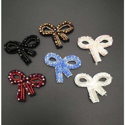 15PCS Crystal Rhinestone Handmade Beaded Bow Cloth Stickers Sew On Patches For Clothing Diy Shoes Hats Appliques Accessories
