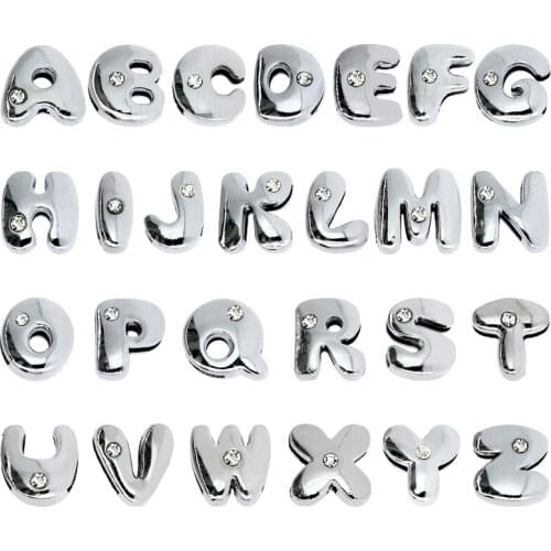 26pcs/lot 8mm A - Z one rhinestone fat slide letter fit for 8mm leather wristband diy charms