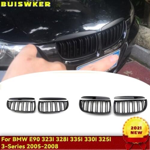 4PC/SET Pair Car Front Kidney style Double Slat Grille Set For BMW E90 E91 2005-2008