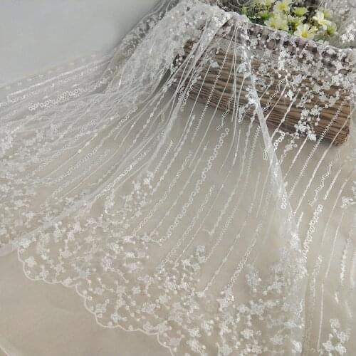 5Yards White Sequins Lace Fabric 2019 High Quality African Evening Dress Fabrics New Nigeria Sequined Embroidered Mesh Lace