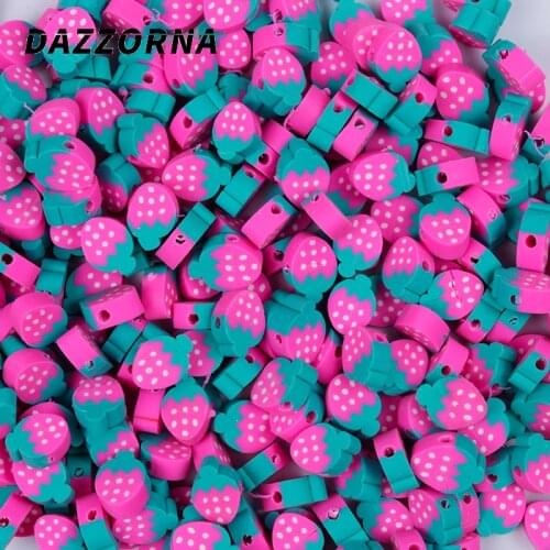 50/100Pcs 10mm Pink Strawberry Beads Polymer Clay Beads Polymer Clay Spacer Beads For Jewelry Making DIY Bracelet Necklace