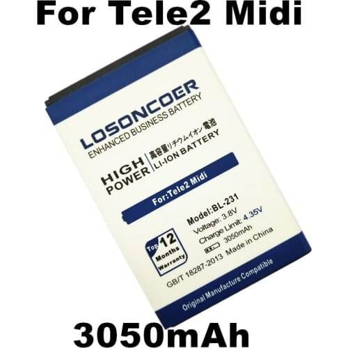 LOSONCOER 3050mAh BL-231 Battery For Tele 2 Tele2 Midi Battery+ Tracking Number