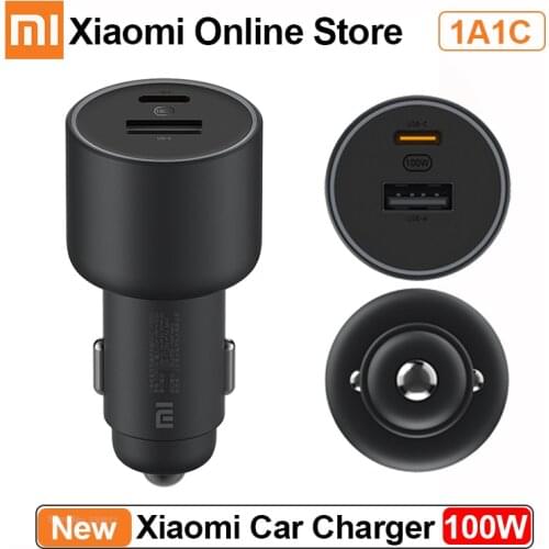 Xiaomi Mi Car Charger 100W 1A1C Fast Charging USB Charger Adapter Dual-port Smart Device Fully Compatible Light Effect Display