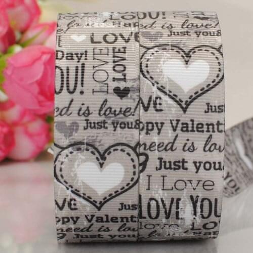 Free shipping50 yards 1 " 25 mm sweet heart love pattern print grosgrain tape Valentines Day ribbon party decoration