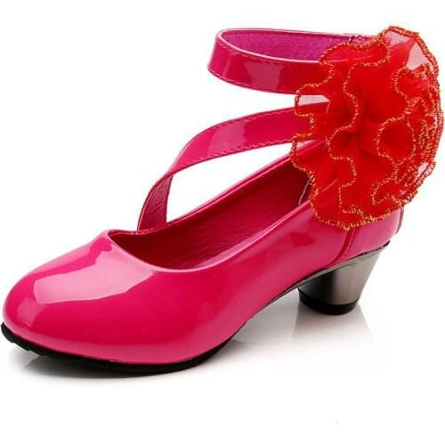 Flower Girls Leather Shoes Children Red Princess Sandals Fashion High Heels Wedding Party Dress Shoes Summer Kids Student Shoes