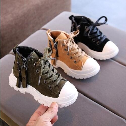 Fashion Boys Martin Boots 2021 Autumn and Winter New Leather Childrens Cotton Shoes Plus Velvet Warm Kids Boots Boys Sport Shoe