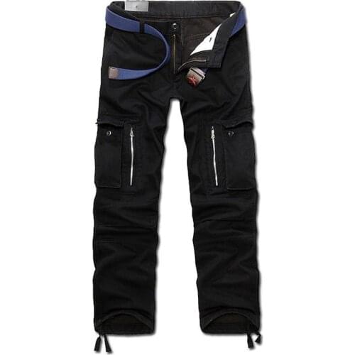 Casual Pockets Thicken Warm Winter Mens Pants Brown Pants Black Pants Plus Size38 40 Fashion Loose Baggy Joger Worker Male