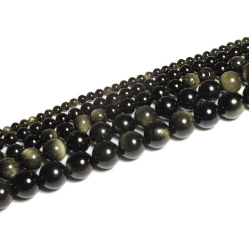 Natural Stone Round Gold Obsidian Beads 6-14mm Pick Size For Jewelry Making DIY Necklace Bracelets Finding Accessories