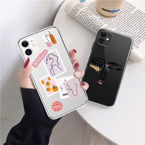 Funny Clear Abstract Art Line Case For iPhone 11 12 Pro XS Max X 5S SE 2020 12 Mini 6 6s 7 8 Plus Soft TPU Shockproof Back Cover