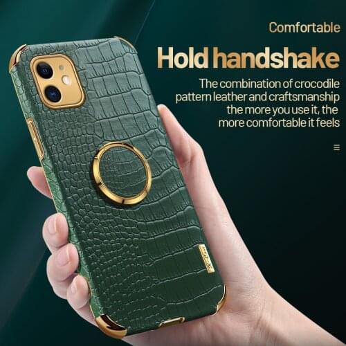 Luxury Ring Holder Leather Phone Case For iPhone 13 11 12 Pro Max SE XSmax XR XS X 8 7 Plus Plating Metal Magnetic Bracket Cover