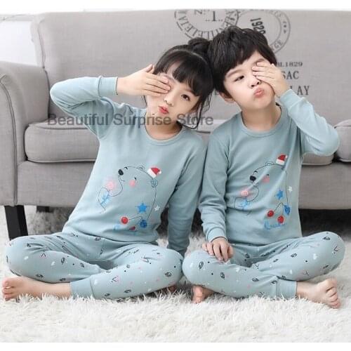Baby Cotton Pajama Boy Blue Nightwear Set Full Sleeve Tops+Pants Pyjama Suit Kid Casual Sleepwear Autumn Soft Clothes Sets