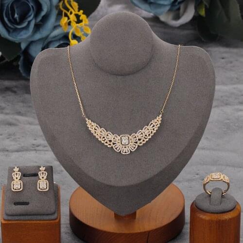 Women Fashion Jewelry Set 3 PCS Necklace Ring Earrings Shiny Cubic Zirconia Super Quality Lady Accessories