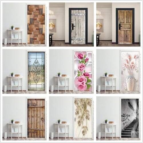 Custom Size Door Stickers porte 3D PVC Wallpaper For Living Room Bedroom Home Design Decor Wall Decal Self Adhesive Poster Mural