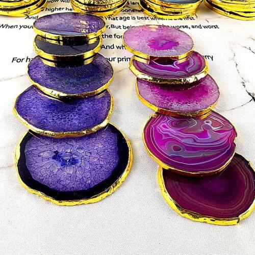 2pcs per lot Agate slice European coasters jade stone agate slice Natural agate slices coaster