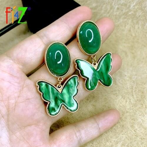 F.J4Z 2021 Trend Earrings for Women Fashion Green Resin Butterfly Statement Earring Lady Cocktail Jewelry Gifts Dropship