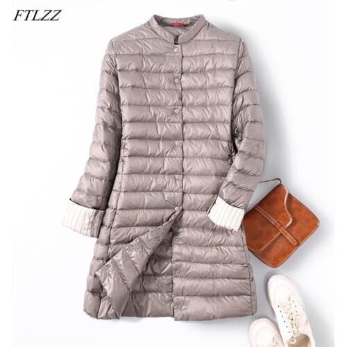 FTLZZ Ultra Light Duck Down Long Jacket Women Spring Padded Warm Coat Female Jackets Overcoat Winter Coat Portable Parkas