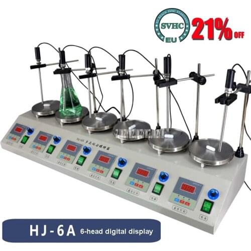 HJ-6A 6-head Digital Display Magnetic Heating Stirrer Temperature Controlled Laboratory Magnetic Stirrer Mixer110V/220V 200x6W