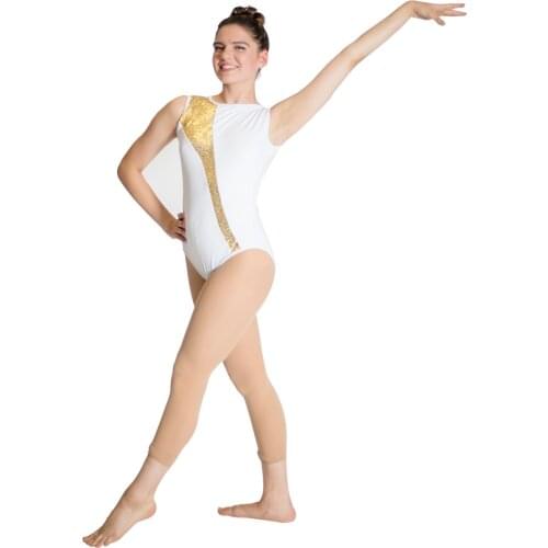 CottonLycra Gold Sequins Split Front Tank Ballet Dance Leotard Gymnastic Bodysuit Women Girls Costume