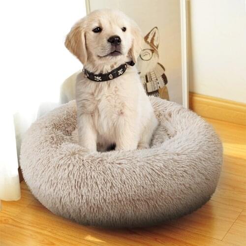 Round Plush Donut Dog Bed Cat Blanket Pet Anti-stress Sofa Cushion Bed For Small Medium Dog Portable Puppy Training Nest House