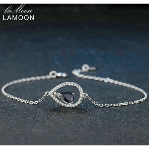 Lamoon 5X7mm Teardrop 100% Dark Blue Color Real Blue Sapphire 925 Sterling Silver Jewelry S925 Charm Bracelet LMHI036