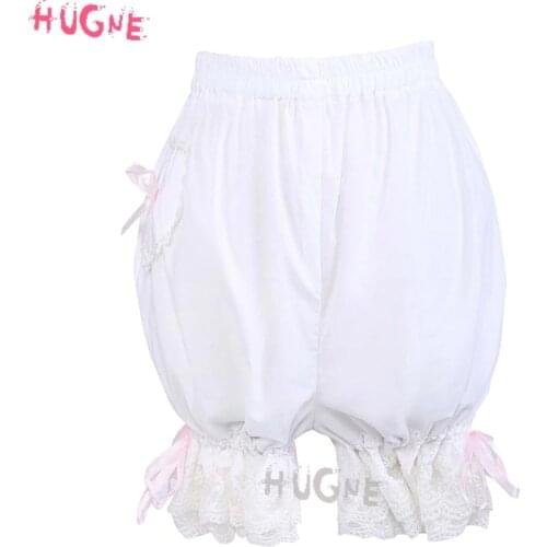 Sweet White Loilita Bloomers Cotton elastic Lace Trim Heart Shape Pocket Bow Ribbon