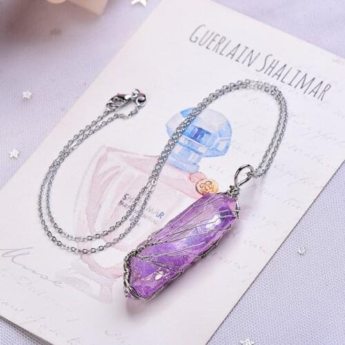 Fashion Simple Natural Amethyst Tree Of Life Pendant Necklace Reiki Healing Energy Stone Amulet For Girl Increase Charm Gifts