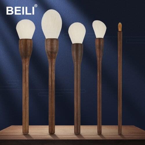 BEILI Natural Walnut wood handle Makeup Brushes Set Powder Contour 5 pcs A Class Goat Hair Luxury Makeup Brushes Beauty Tool