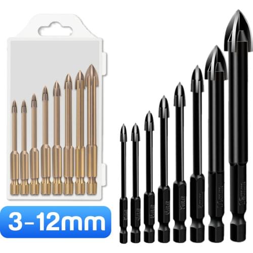 5/6Pcs Set Cross Hex Tile Drill Bits Set Concrete Carbide for Glass Ceramic Hole Opener Brick Hard Alloy Triangle Bit Tool Kit