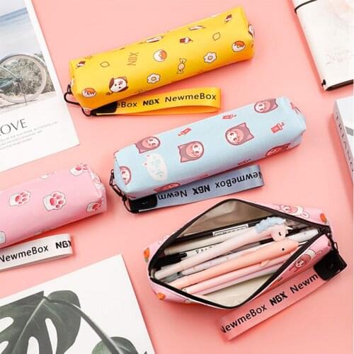 Newmebox Canvas Pen Bag Large Capacity Portable Zipper Stationery Storage Bag Student Pencil Case Cosmetic Pouch Simple Stylish