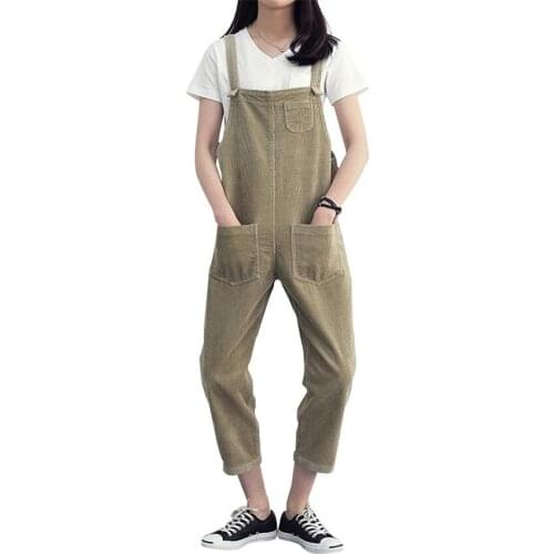2019 New Autumn Loose Girl Suspender Pant Spring Casual Big Size S-XL Women Ankle-length Corduroy Pant Overalls Pant Femme WZ847