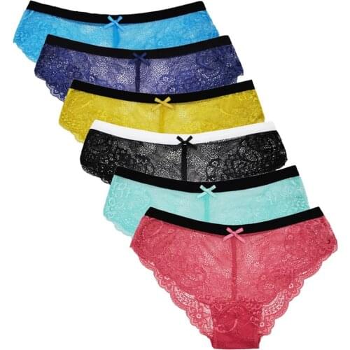 6 Pcs / Lot New Arrival 2021 Low Rise Sexy Lace Transparent Women Underwear Panties 9498