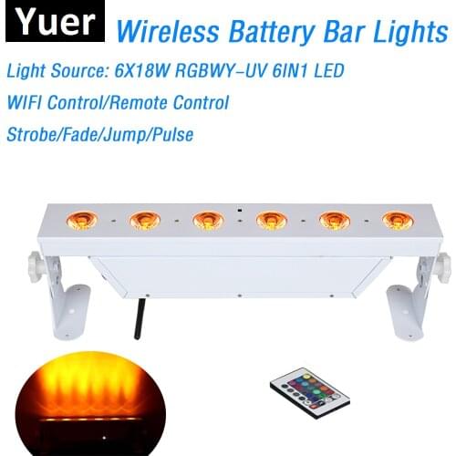 New Design White Housing 6X18W 6IN1 Wireless Battery LED Wall Washer Lights DMX Bar Lights Sprcial DJ Effect RGBWY-UV Colors