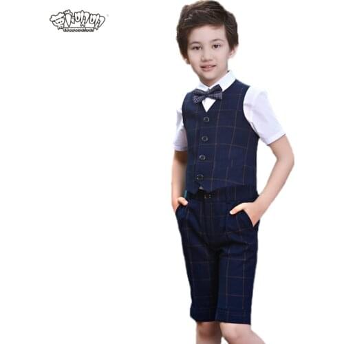 Brand Flowers Boys Formal Suit Wedding Party Dress Gentleman Kids Waistcoat Shirt Pants Bowtie 4Pcs ceremony Costumes N76