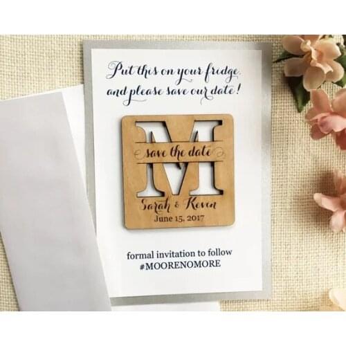 Personalize Thank You heart Wedding wooden Save the Date Magnets, Initial Save the Date - Rustic Wooden Magnet - Custom Wedding