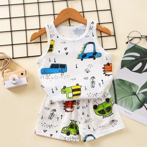 Sleeveless Pyjamas Kids Boys Clothes Childrens Clothing Sets Summer Cotton Pajamas For Girls Toddler Vest+Shorts 2pcs Homewear
