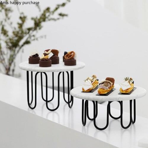 Wrought Iron Marble Cake Stand Tall Feet Cake Pan Banquet Dessert Table Display Stand Home Fruit Snack Plate Bread Dessert Plate