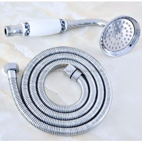 Polished Chrome white ceramic Bathroom Shower Head Water Saving Hand held Sprayer Tap + 1.5 m Hose Nhh025