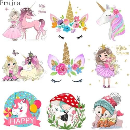 Prajna Iron On Transfer DIY Cartoon Beauty Girl Patch Unicorn Heat Transfer Vinyl Badge Clothes Stripes Themo Stickers Applique