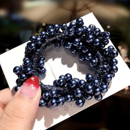 Fashion Rope Scrunchie Ponytail Holder White Black Champange Faux Pearl Beads Elastic Hair Bands Hair Accessories for Women