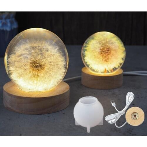 DIY Crystal Epoxy Resin Mold Dandelion Crystal Ball Night Lamp Molds Round LED Night Light Set Mirror Silicone Mold For Resin