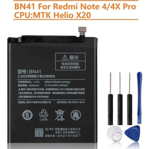 Original Replacement Battery BN41 For xiaomi Redmi Note 4 MTK Redrice Note4 Pro Note 4X High-end Version MTK Helio X20 4100mAh