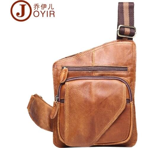 JOYIR 2019 Vintage Crazy Horse Leather Mens Small Chest Sling Bag Travel Hiking Cross Body Messenger Shoulder Bag