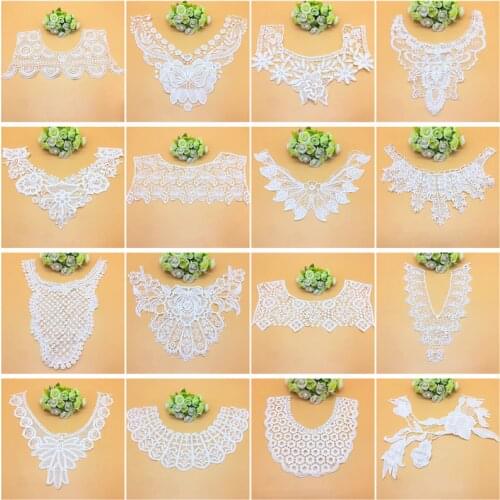 1pcs White Lace Fabric Collar Vintage Neckline Embroidered Trims Lace Applique Sewing Supplies Wedding Dress Accessories