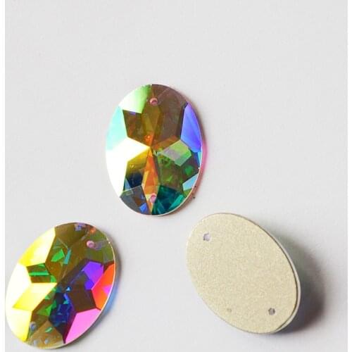 YANRUO 2052TH Oval Mirror Small Pack Crystal AB Sewing Strass On Crystal Glass Rhinestones Flatback Mirror For Clothes Dress