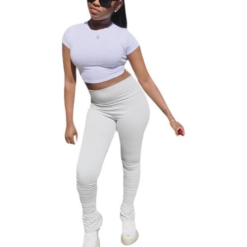 Women Fashion Ruched Stacked Pants Casual Solid Color Pants Trousers Stretch Slim Pants Sports Fitness Running Wear